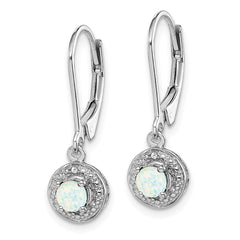 Rhodium-plated Sterling Silver Diamond & Created Opal Earrings