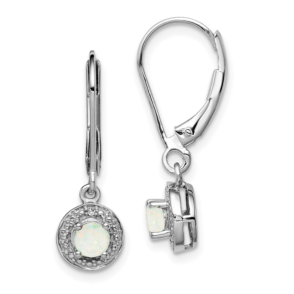 Rhodium-plated Sterling Silver Diamond & Created Opal Earrings
