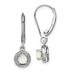 Rhodium-plated Sterling Silver Diamond & Created Opal Earrings
