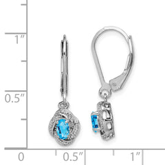 Rhodium-plated Sterling Silver Diamond & Blue Topaz Earrings