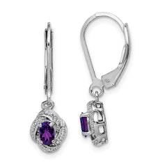 Rhodium-plated Sterling Silver Diamond & Amethyst Earrings