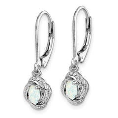 Rhodium-plated Sterling Silver Diamond & Created Opal Earrings