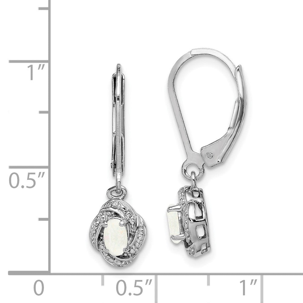 Rhodium-plated Sterling Silver Diamond & Created Opal Earrings