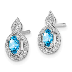 Rhodium-plated Sterling Silver Light Swiss Blue Topaz & Diamond Earrings