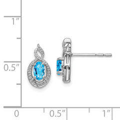 Rhodium-plated Sterling Silver Light Swiss Blue Topaz & Diamond Earrings