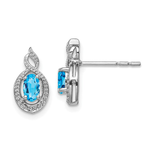 Rhodium-plated Sterling Silver Light Swiss Blue Topaz & Diamond Earrings