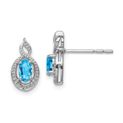 Rhodium-plated Sterling Silver Light Swiss Blue Topaz & Diamond Earrings