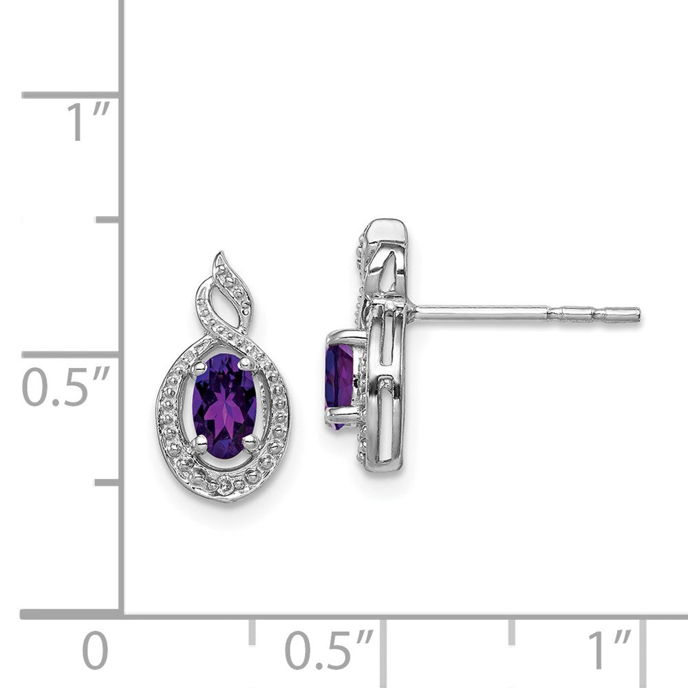 Rhodium-plated Sterling Silver Amethyst & Diamond Earrings