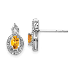 Rhodium-plated Sterling Silver Citrine & Diamond Earrings