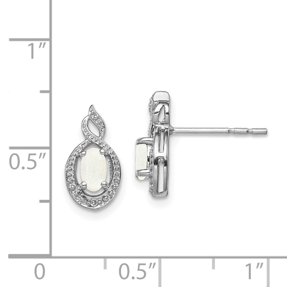 Rhodium-plated Sterling Silver Created Opal & Diamond Earrings
