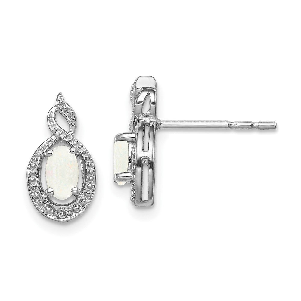 Rhodium-plated Sterling Silver Created Opal & Diamond Earrings