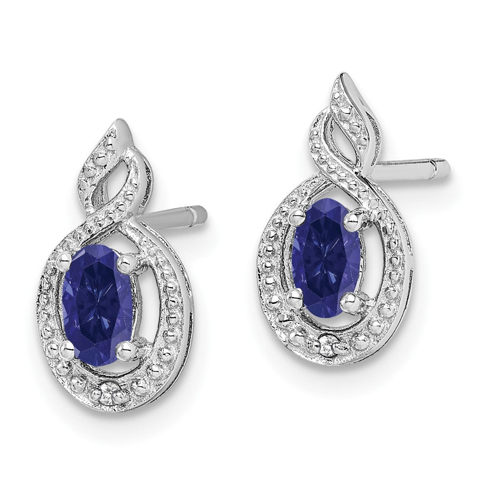 Rhodium-plated Sterling Silver Created Sapphire & Diamond Earrings