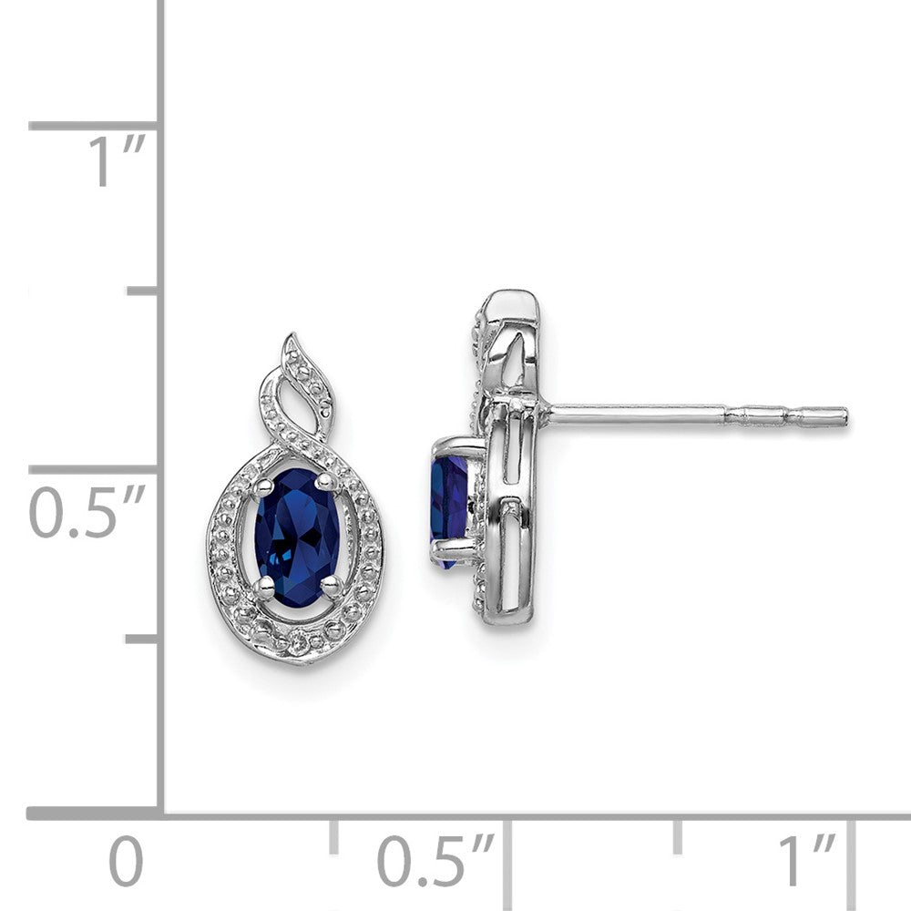 Rhodium-plated Sterling Silver Created Sapphire & Diamond Earrings