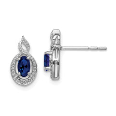 Rhodium-plated Sterling Silver Created Sapphire & Diamond Earrings