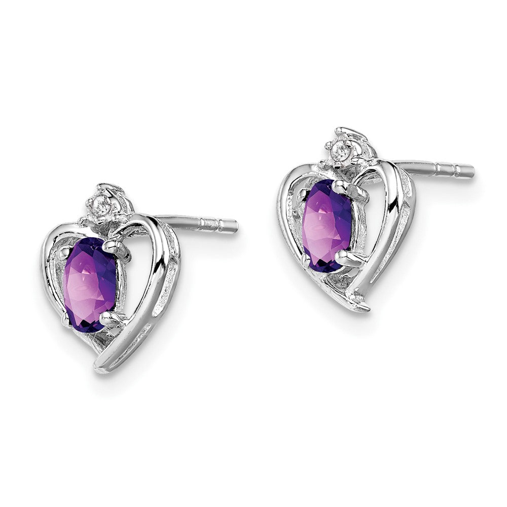 Rhodium-plated Sterling Silver Amethyst & Diamond Earrings
