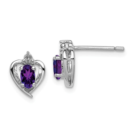 Rhodium-plated Sterling Silver Amethyst & Diamond Earrings
