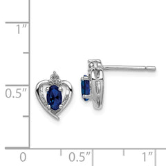 Rhodium-plated Sterling Silver Created Sapphire & Diamond Earrings
