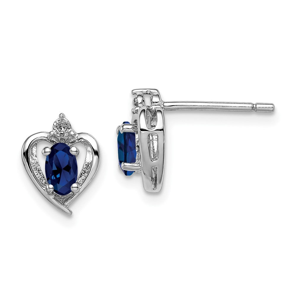 Rhodium-plated Sterling Silver Created Sapphire & Diamond Earrings