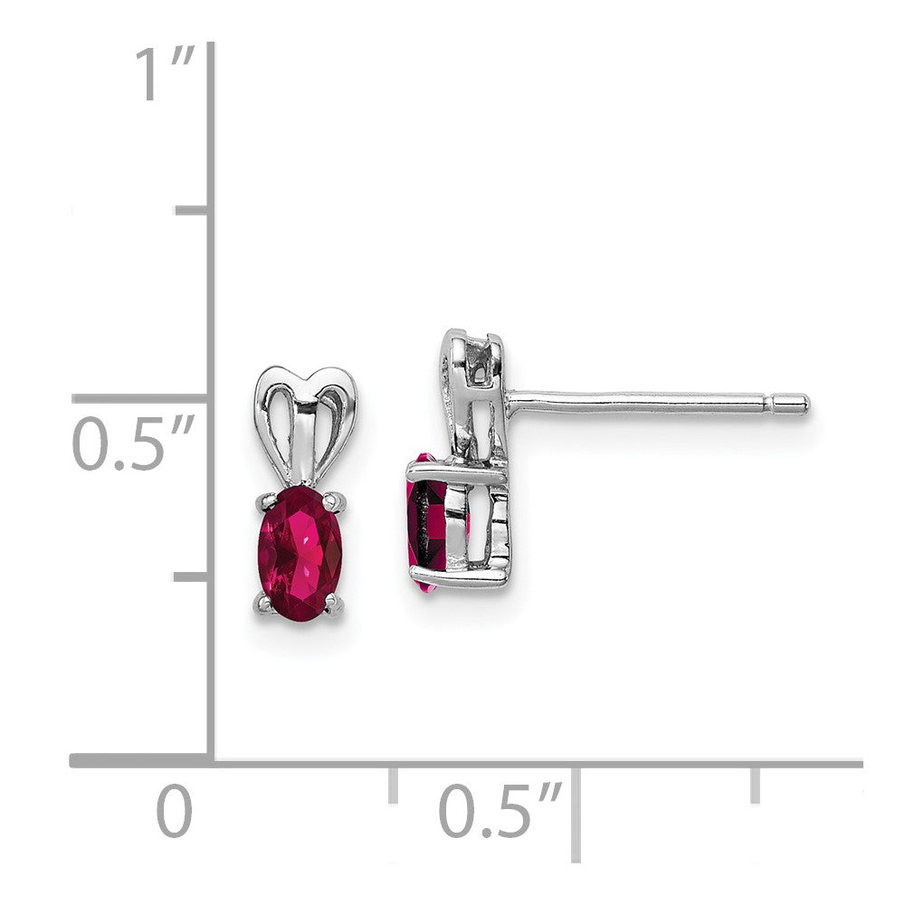 Rhodium-plated Sterling Silver Created Ruby Earrings