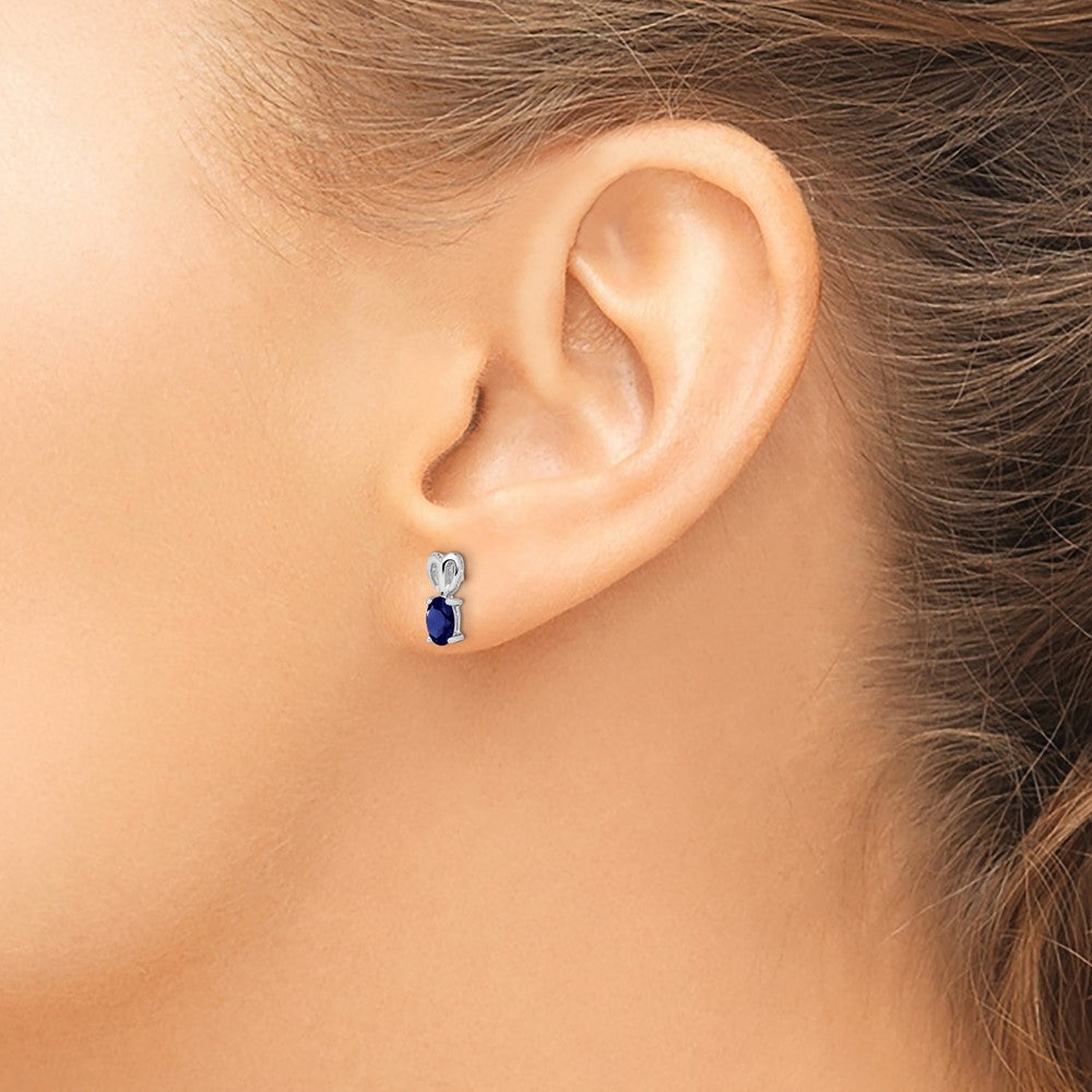 Rhodium-plated Sterling Silver Created Sapphire Earrings