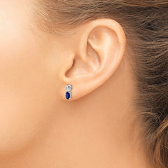 Rhodium-plated Sterling Silver Created Sapphire Earrings