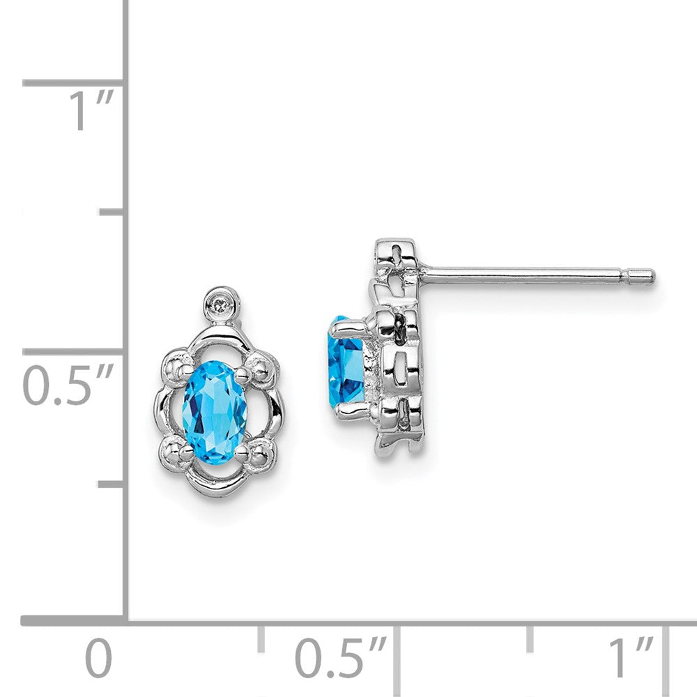 Rhodium-plated Sterling Silver Light Swiss Blue Topaz & Diamond Earrings