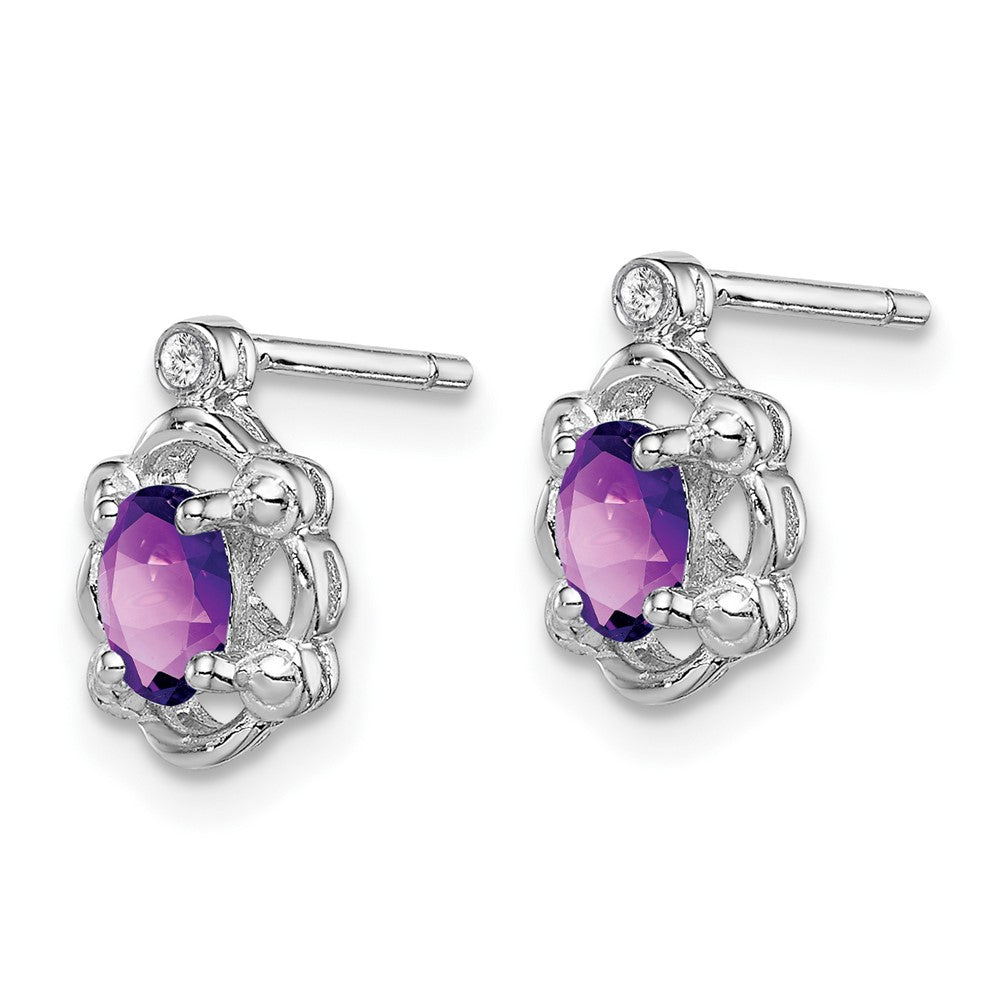 Rhodium-plated Sterling Silver Amethyst & Diamond Earrings