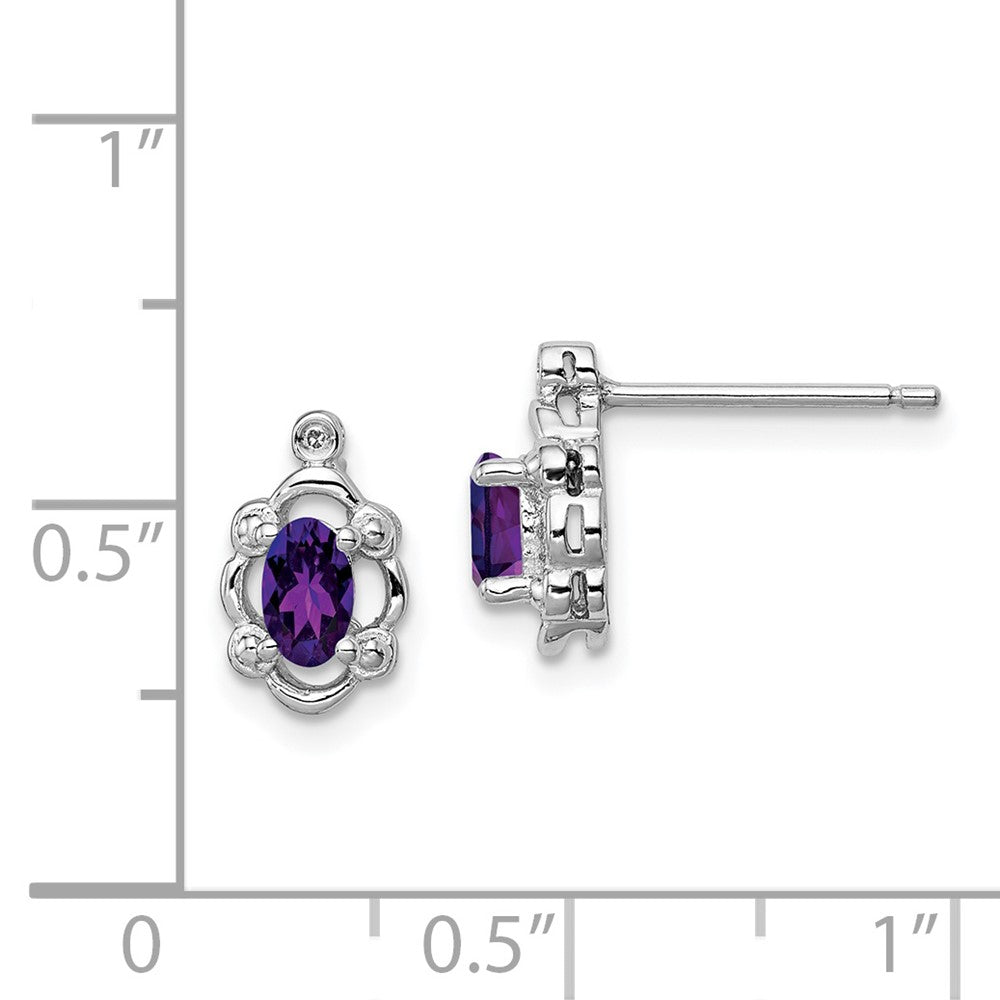 Rhodium-plated Sterling Silver Amethyst & Diamond Earrings