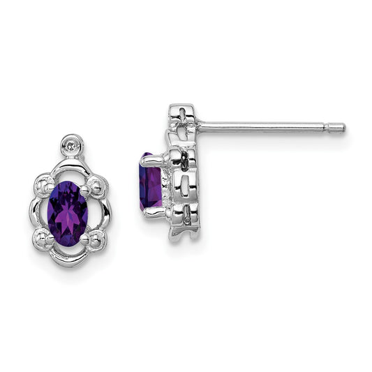 Rhodium-plated Sterling Silver Amethyst & Diamond Earrings