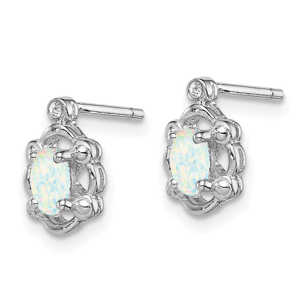 Rhodium-plated Sterling Silver Created Opal & Diamond Earrings