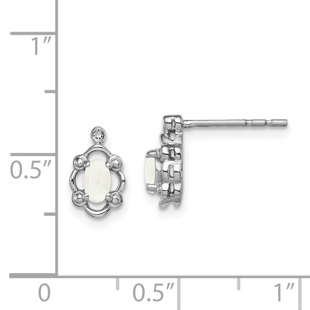 Rhodium-plated Sterling Silver Created Opal & Diamond Earrings