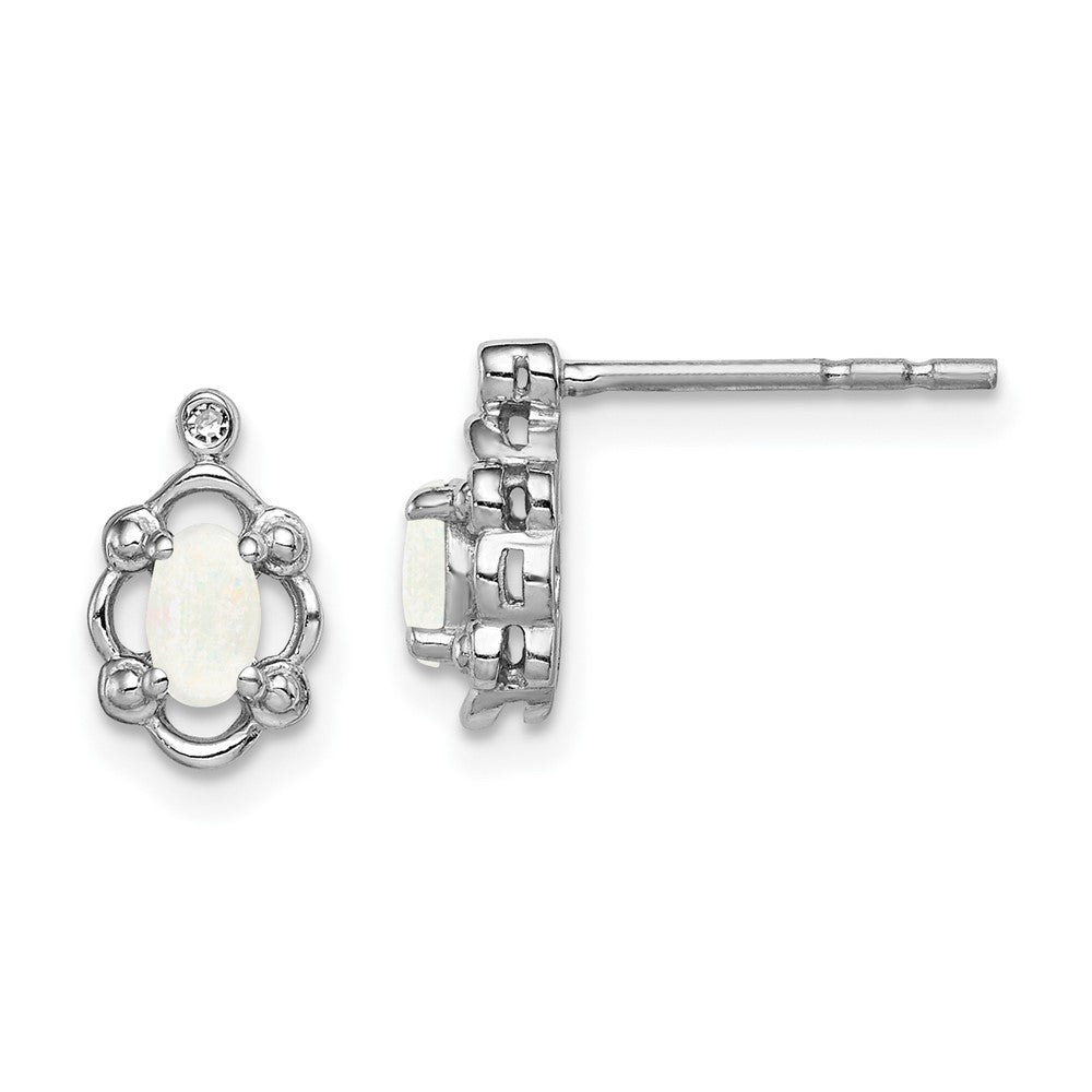 Rhodium-plated Sterling Silver Created Opal & Diamond Earrings