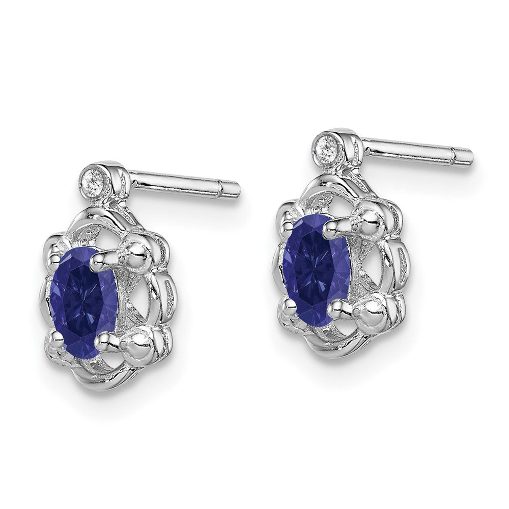 Rhodium-plated Sterling Silver Created Sapphire & Diamond Earrings