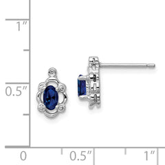 Rhodium-plated Sterling Silver Created Sapphire & Diamond Earrings