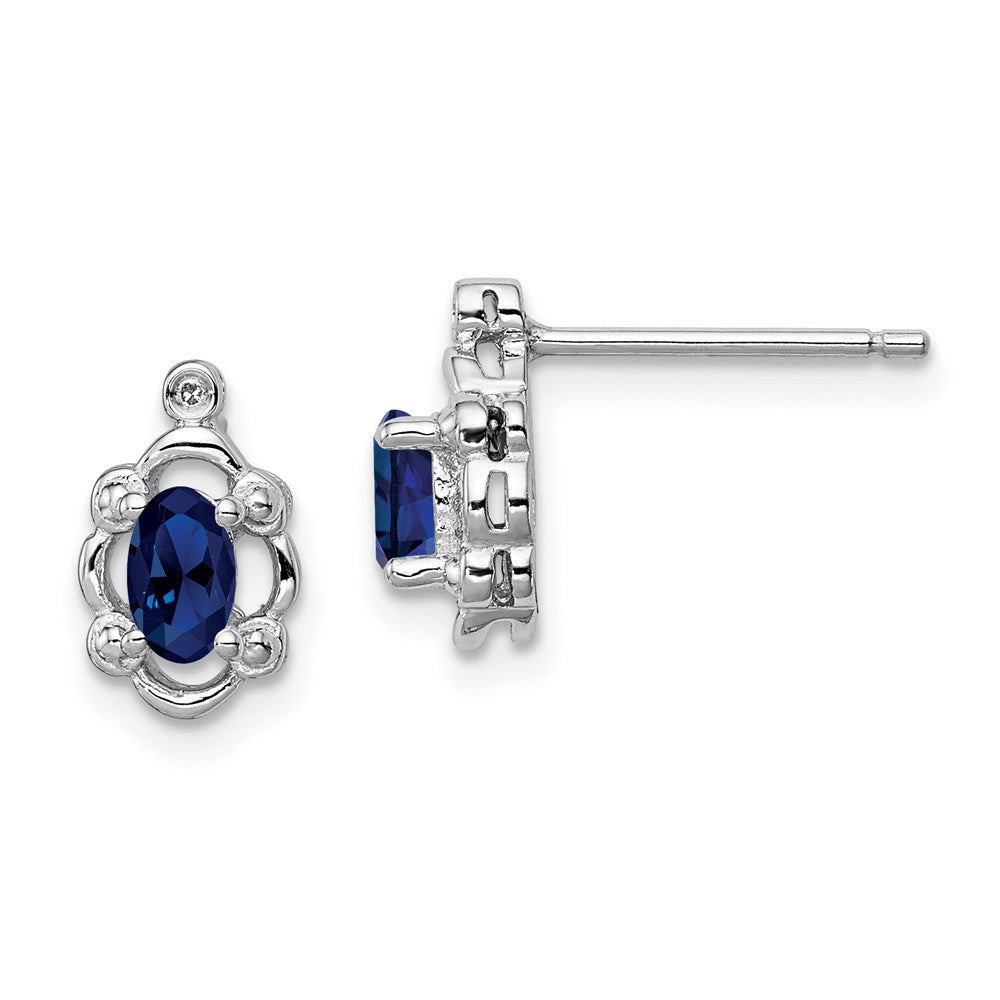 Rhodium-plated Sterling Silver Created Sapphire & Diamond Earrings