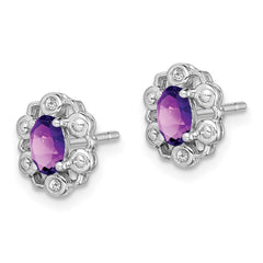 Rhodium-plated Sterling Silver Amethyst & Diamond Earrings