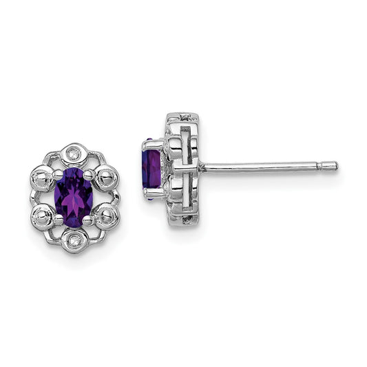 Rhodium-plated Sterling Silver Amethyst & Diamond Earrings