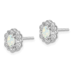 Rhodium-plated Sterling Silver Created Opal & Diamond Earrings