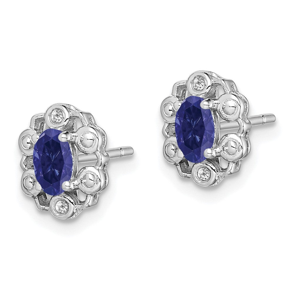 Rhodium-plated Sterling Silver Created Sapphire & Diamond Earrings