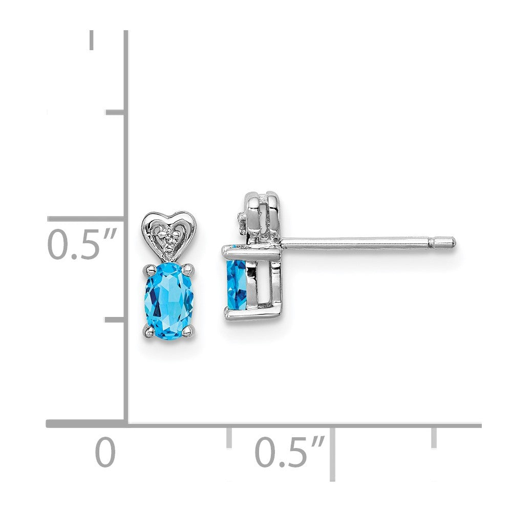 Rhodium-plated Sterling Silver Light Swiss Blue Topaz & Diamond Earrings