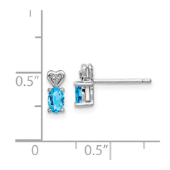 Rhodium-plated Sterling Silver Light Swiss Blue Topaz & Diamond Earrings