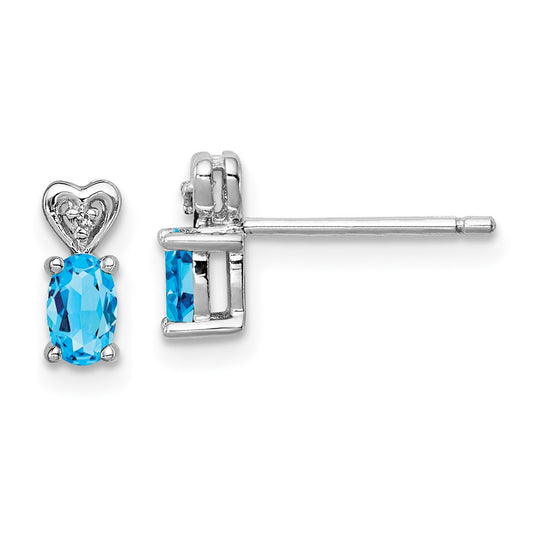 Rhodium-plated Sterling Silver Light Swiss Blue Topaz & Diamond Earrings