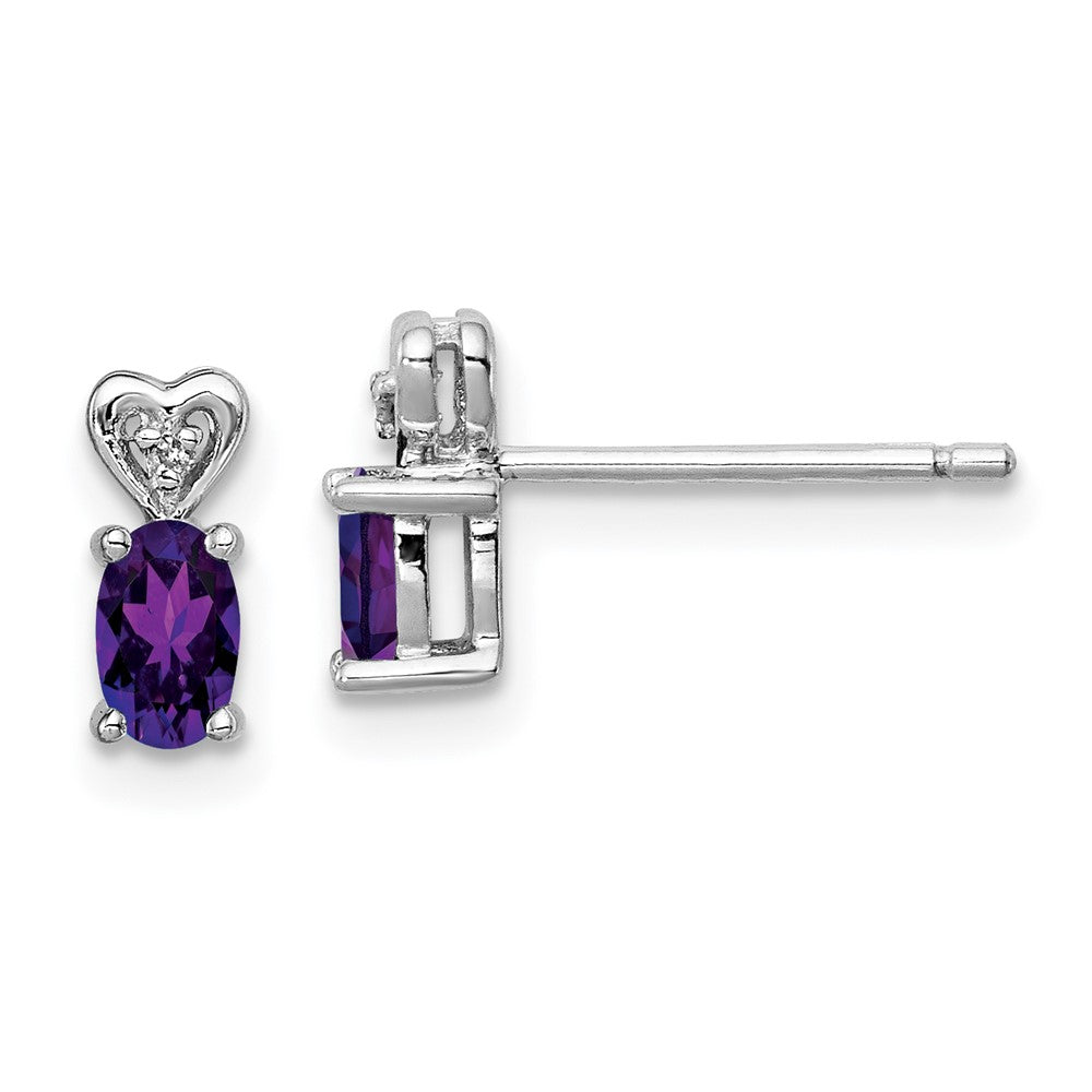 Rhodium-plated Sterling Silver Amethyst & Diamond Earrings