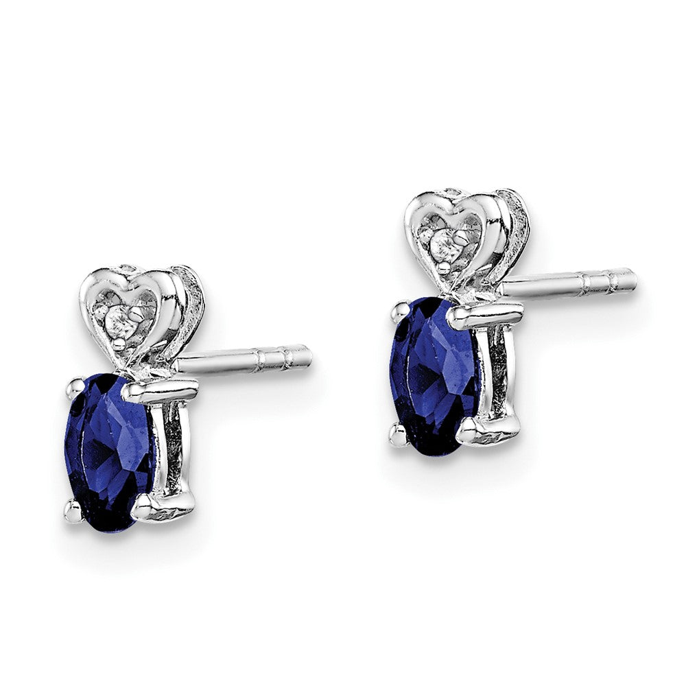 Rhodium-plated Sterling Silver Created Sapphire & Diamond Earrings