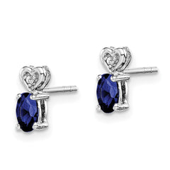 Rhodium-plated Sterling Silver Created Sapphire & Diamond Earrings