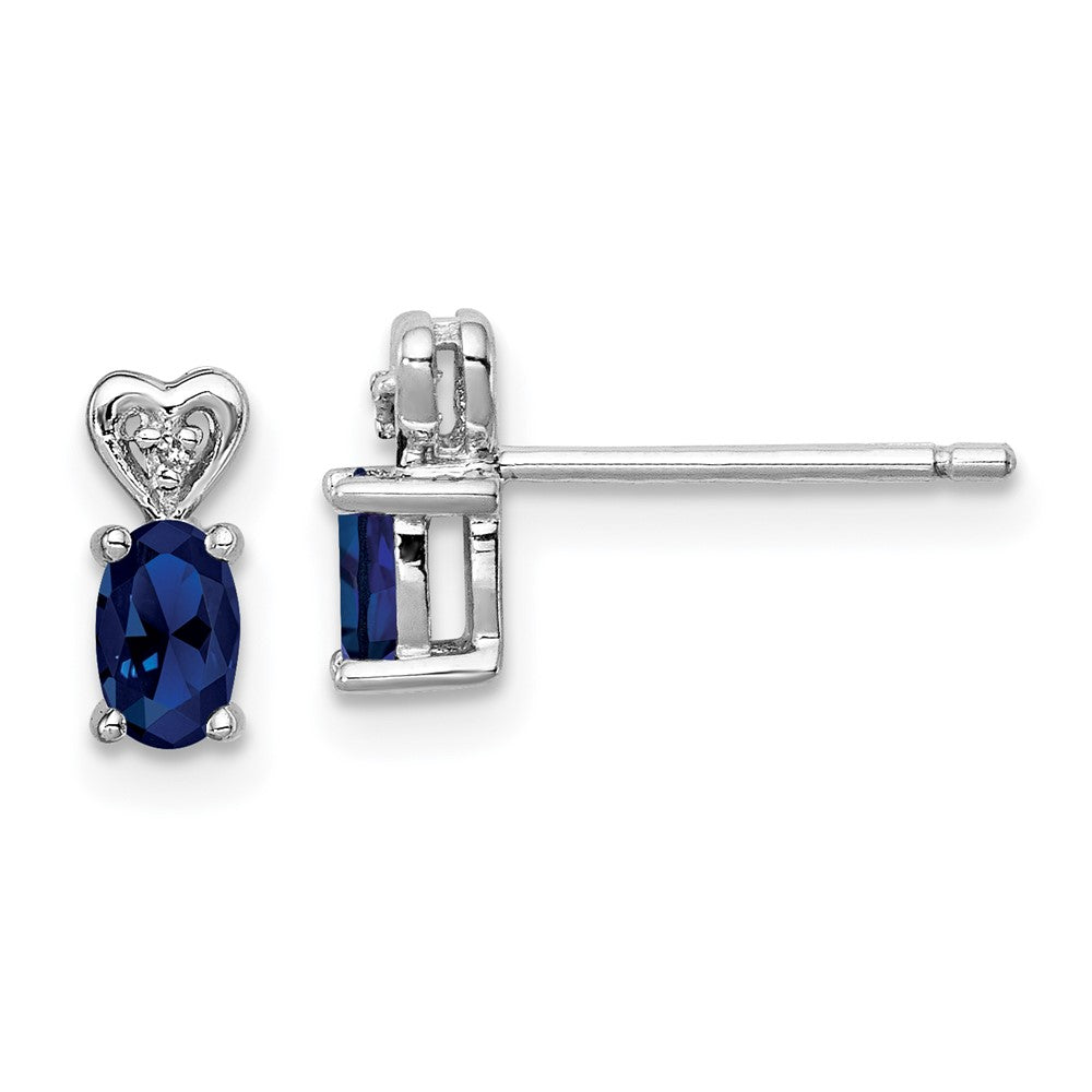 Rhodium-plated Sterling Silver Created Sapphire & Diamond Earrings