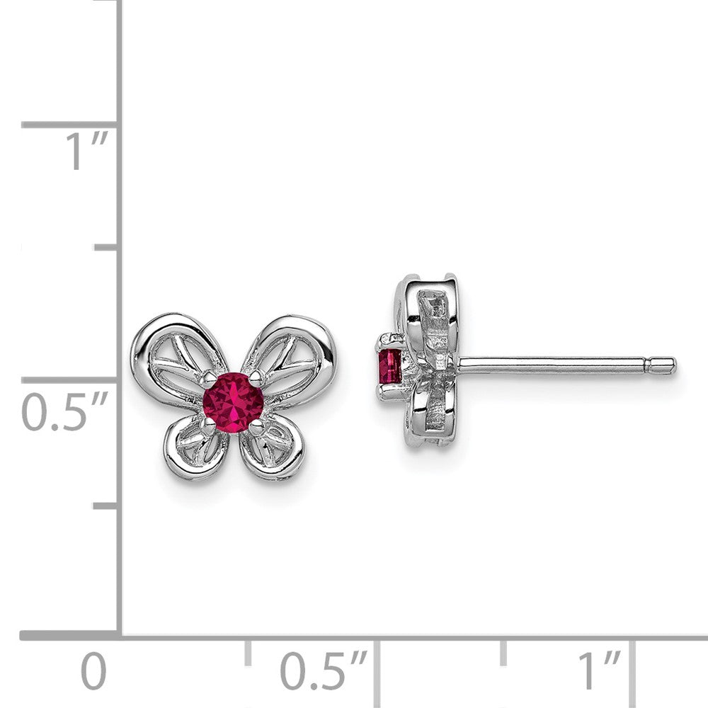 Rhodium-plated Sterling Silver Created Ruby Earrings
