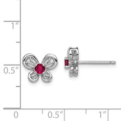Rhodium-plated Sterling Silver Created Ruby Earrings