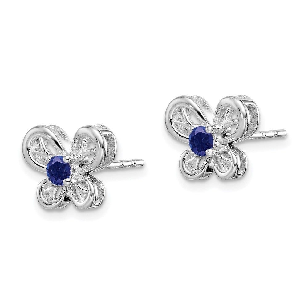 Rhodium-plated Sterling Silver Created Sapphire Earrings