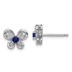 Rhodium-plated Sterling Silver Created Sapphire Earrings